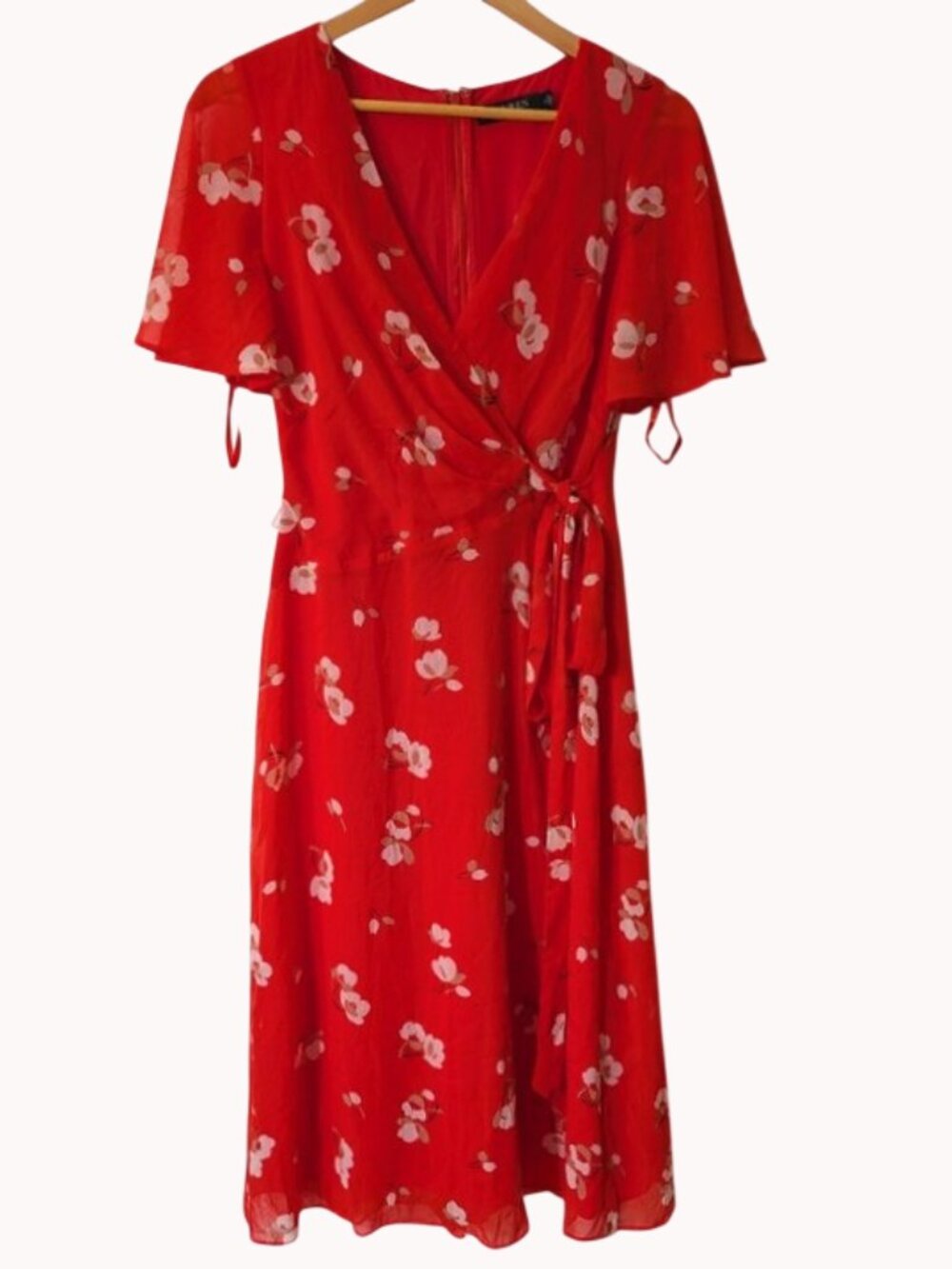 Like New Ralph Lauren Black Label Red Floral Midi Wrap Dress Size 2